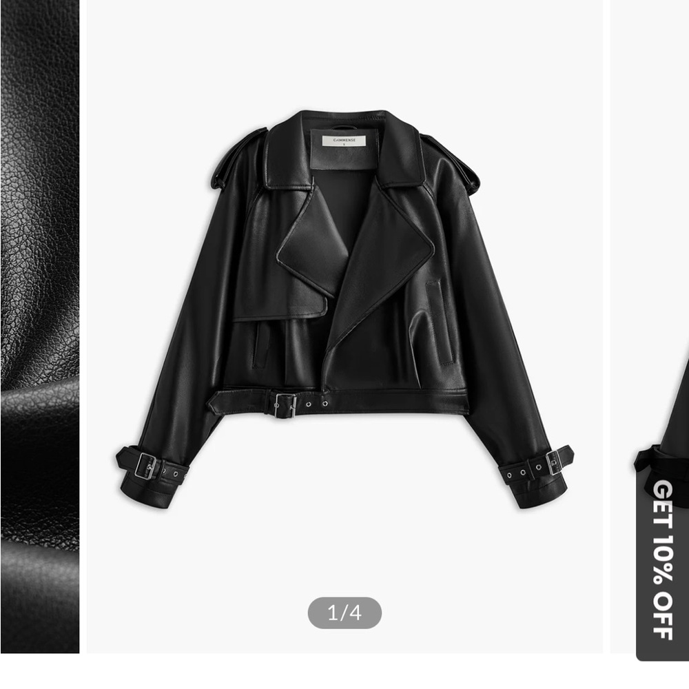 Commense faux leather buckle belted jacket- Black- size small